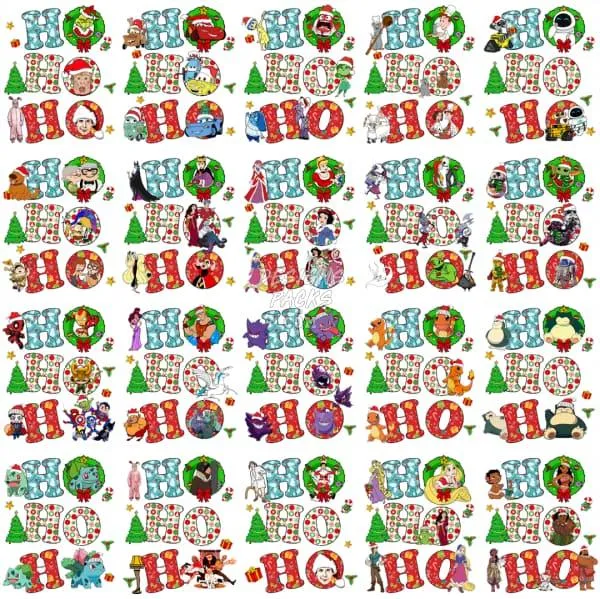 45 Ho Ho Ho Christmas Pop Culture Mix Designs Bundle PNG
