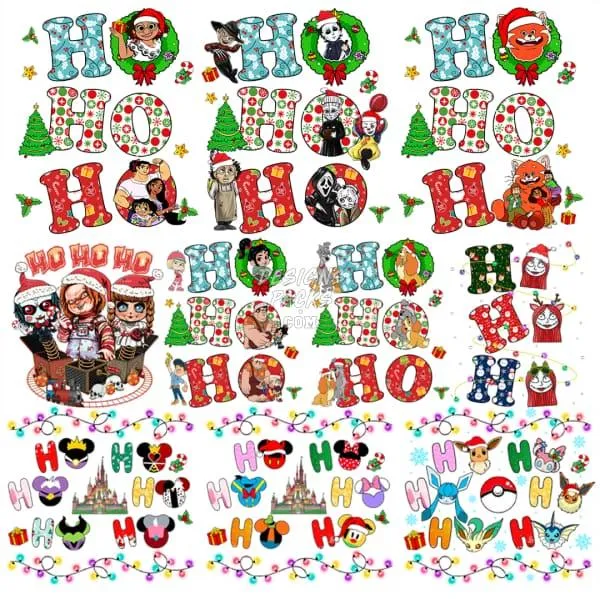 45 Ho Ho Ho Christmas Pop Culture Mix Designs Bundle PNG