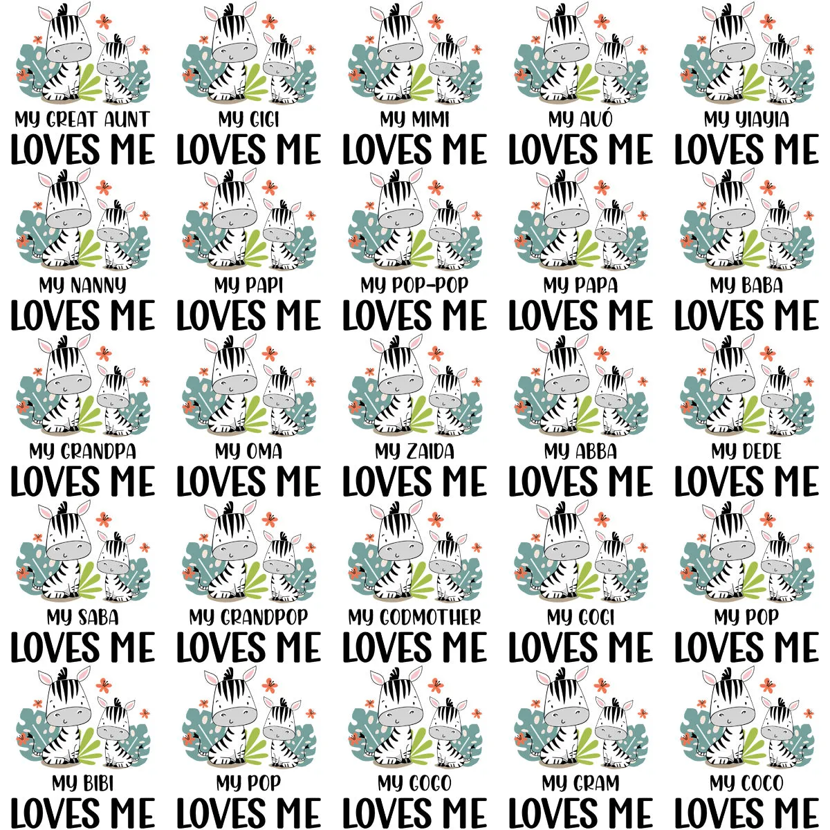 80 Zebra Family Love Me Designs Bundle PNG