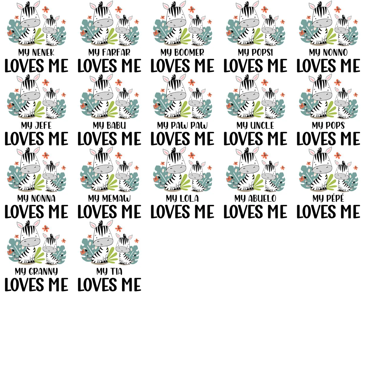 80 Zebra Family Love Me Designs Bundle PNG