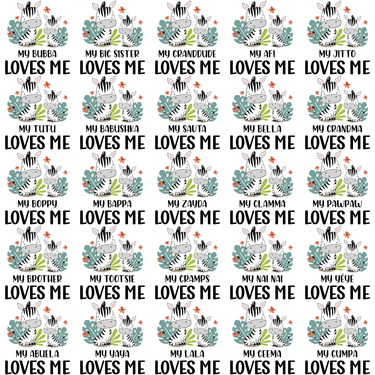 80 Zebra Family Love Me Designs Bundle PNG
