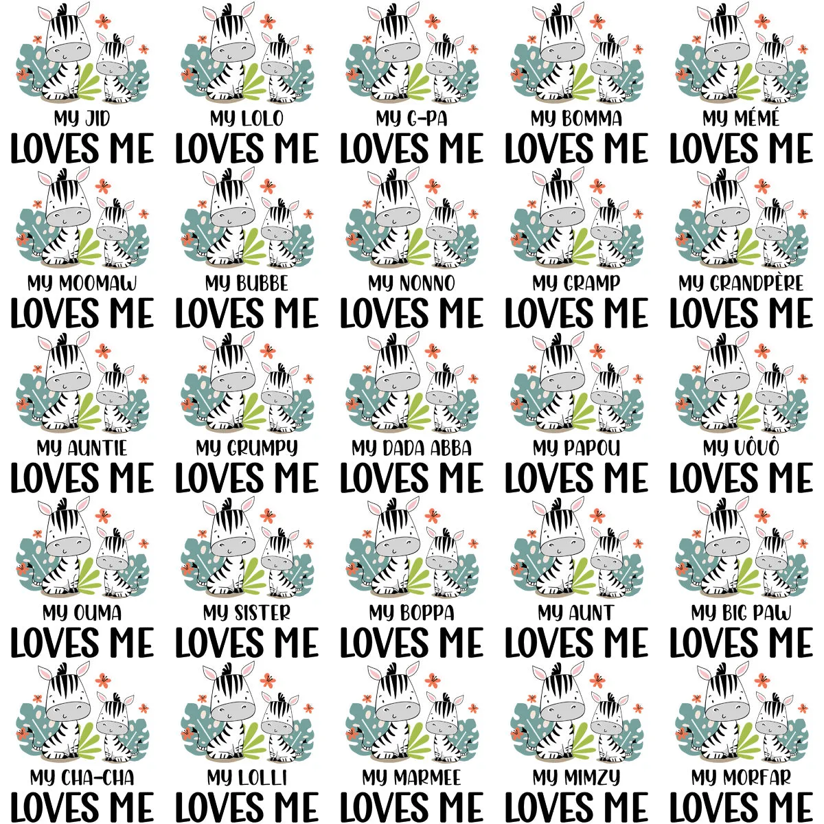80 Zebra Family Love Me Designs Bundle PNG