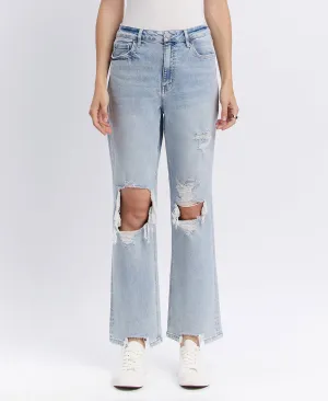 90s Super High-Rise Distressed Straight-Leg Jeans | Light Wash
