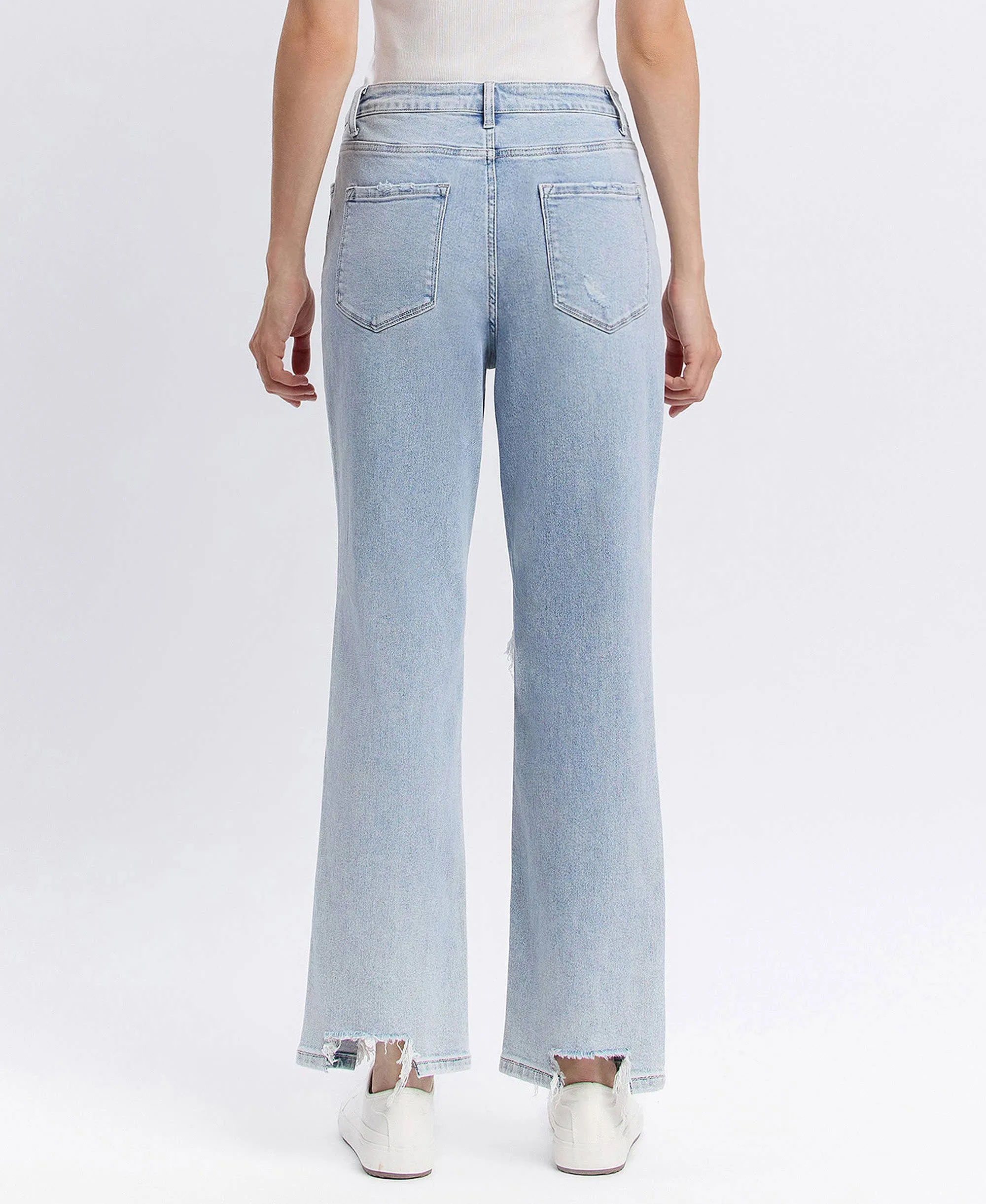 90s Super High-Rise Distressed Straight-Leg Jeans | Light Wash