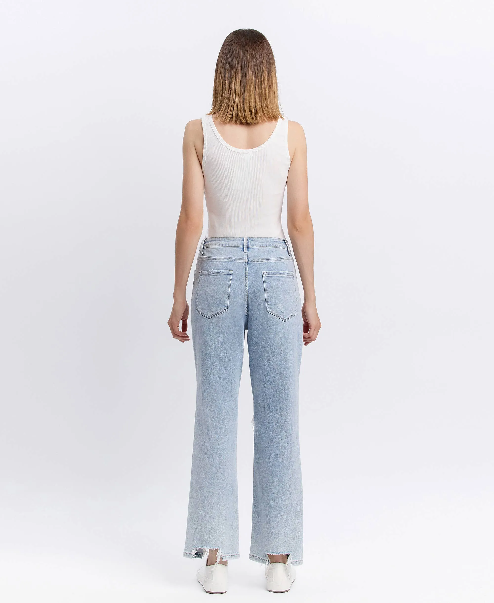 90s Super High-Rise Distressed Straight-Leg Jeans | Light Wash