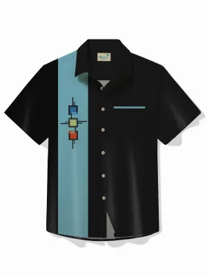 Alohadaddy 50's Vintage Bowling Shirt Medieval Geometry Stretch Quick Dry Pocket Camp Shirt Big Tall