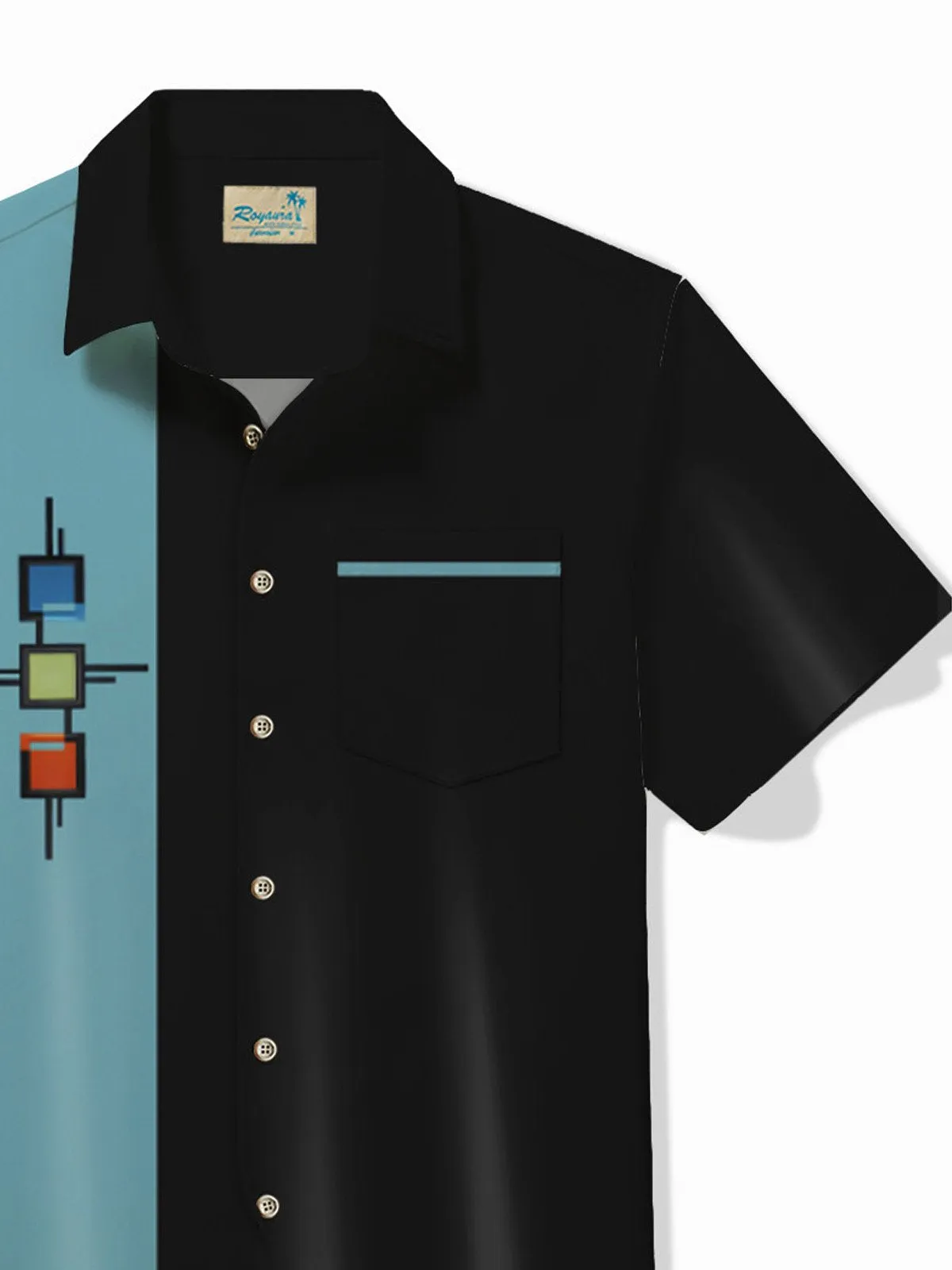 Alohadaddy 50's Vintage Bowling Shirt Medieval Geometry Stretch Quick Dry Pocket Camp Shirt Big Tall