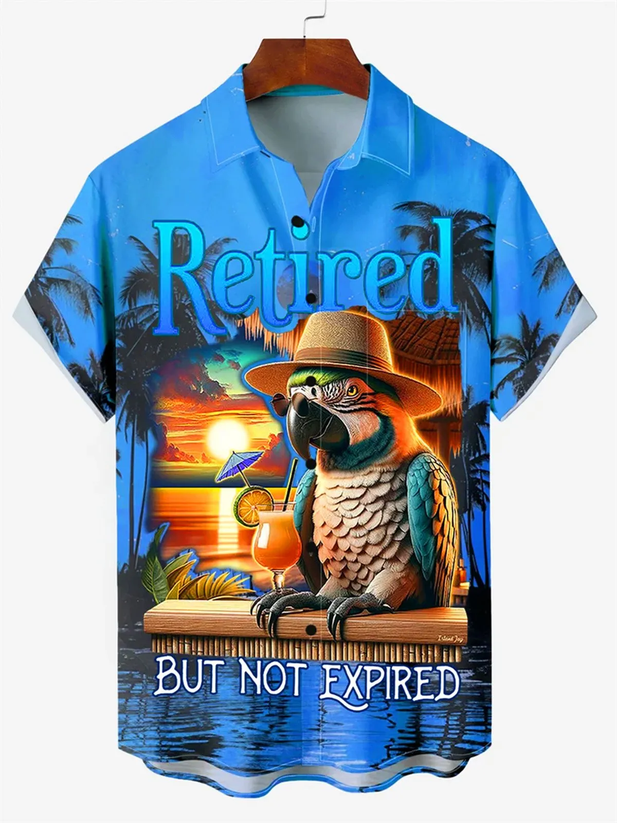 Alohadaddy Beach Sunset Men's Hawaiian Shirt Parrot Tropical Art Quick Dry Men's Pocket Camp Shirt Big Tall