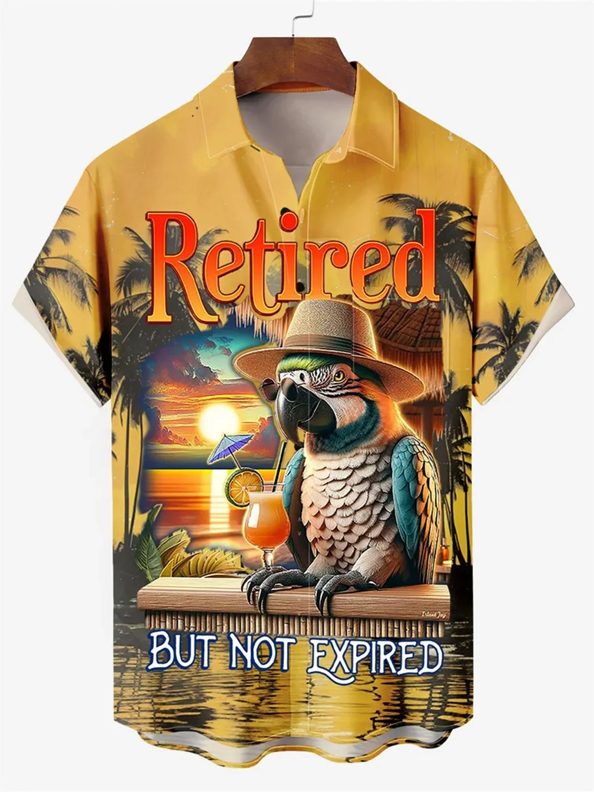 Alohadaddy Beach Sunset Men's Hawaiian Shirt Parrot Tropical Art Quick Dry Men's Pocket Camp Shirt Big Tall