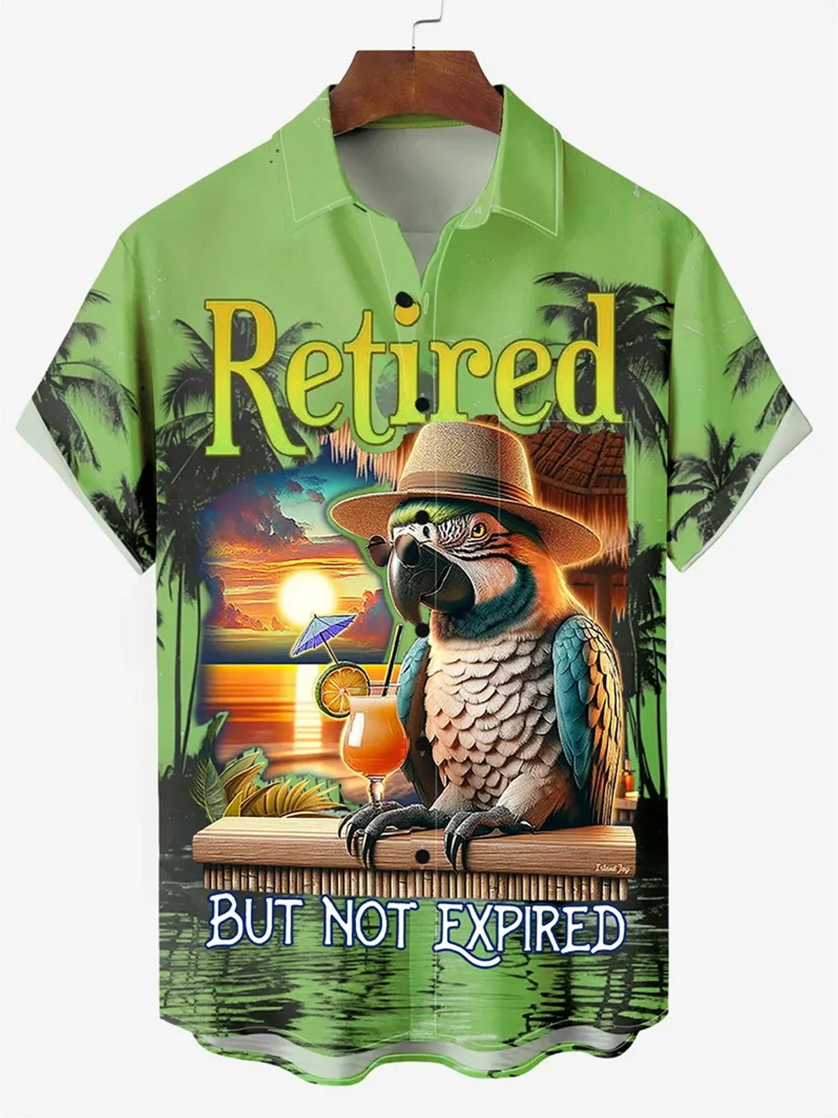 Alohadaddy Beach Sunset Men's Hawaiian Shirt Parrot Tropical Art Quick Dry Men's Pocket Camp Shirt Big Tall