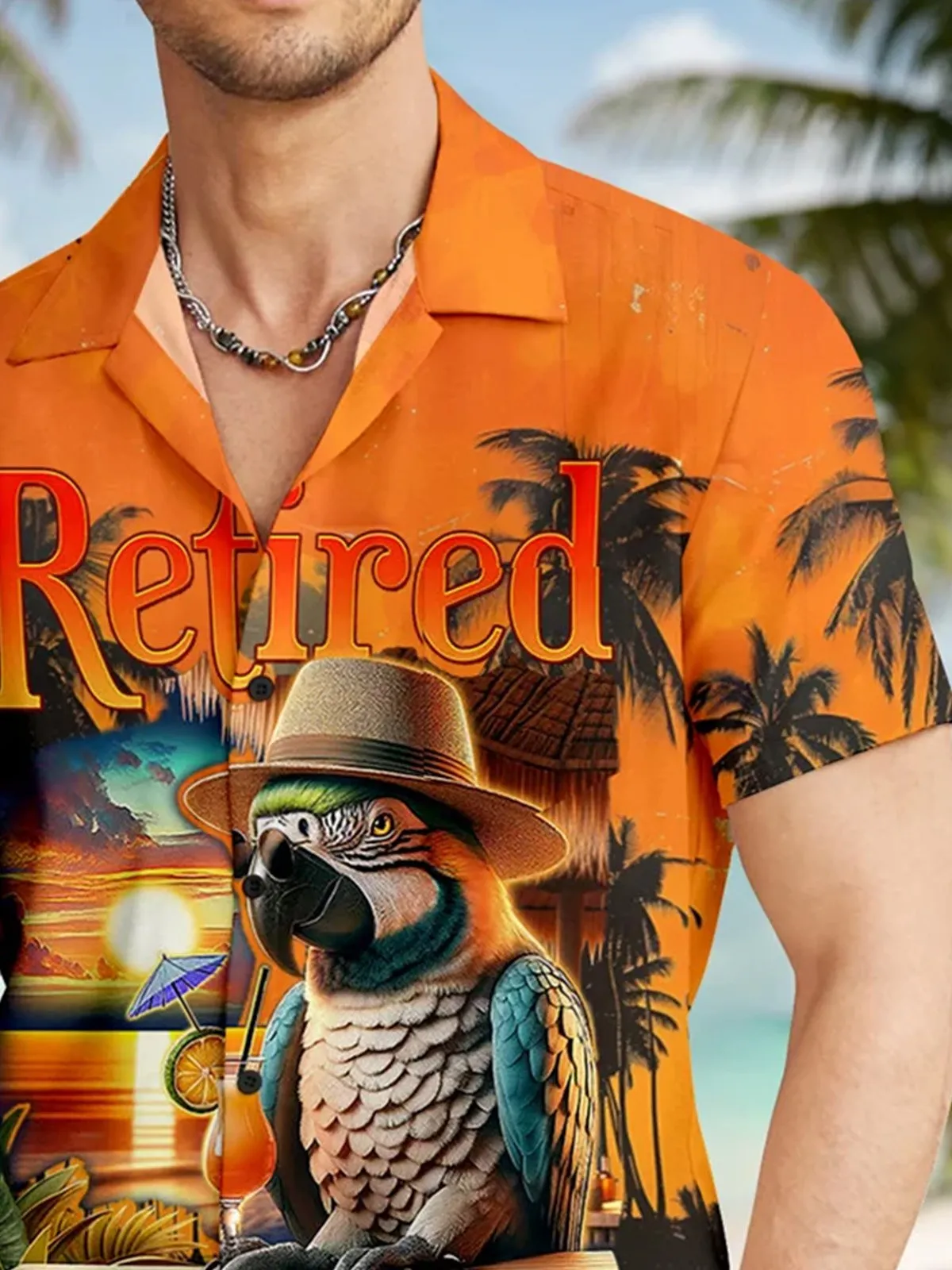 Alohadaddy Beach Sunset Men's Hawaiian Shirt Parrot Tropical Art Quick Dry Men's Pocket Camp Shirt Big Tall