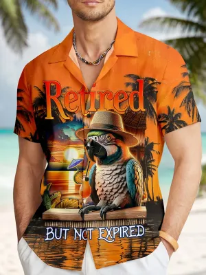 Alohadaddy Beach Sunset Men's Hawaiian Shirt Parrot Tropical Art Quick Dry Men's Pocket Camp Shirt Big Tall