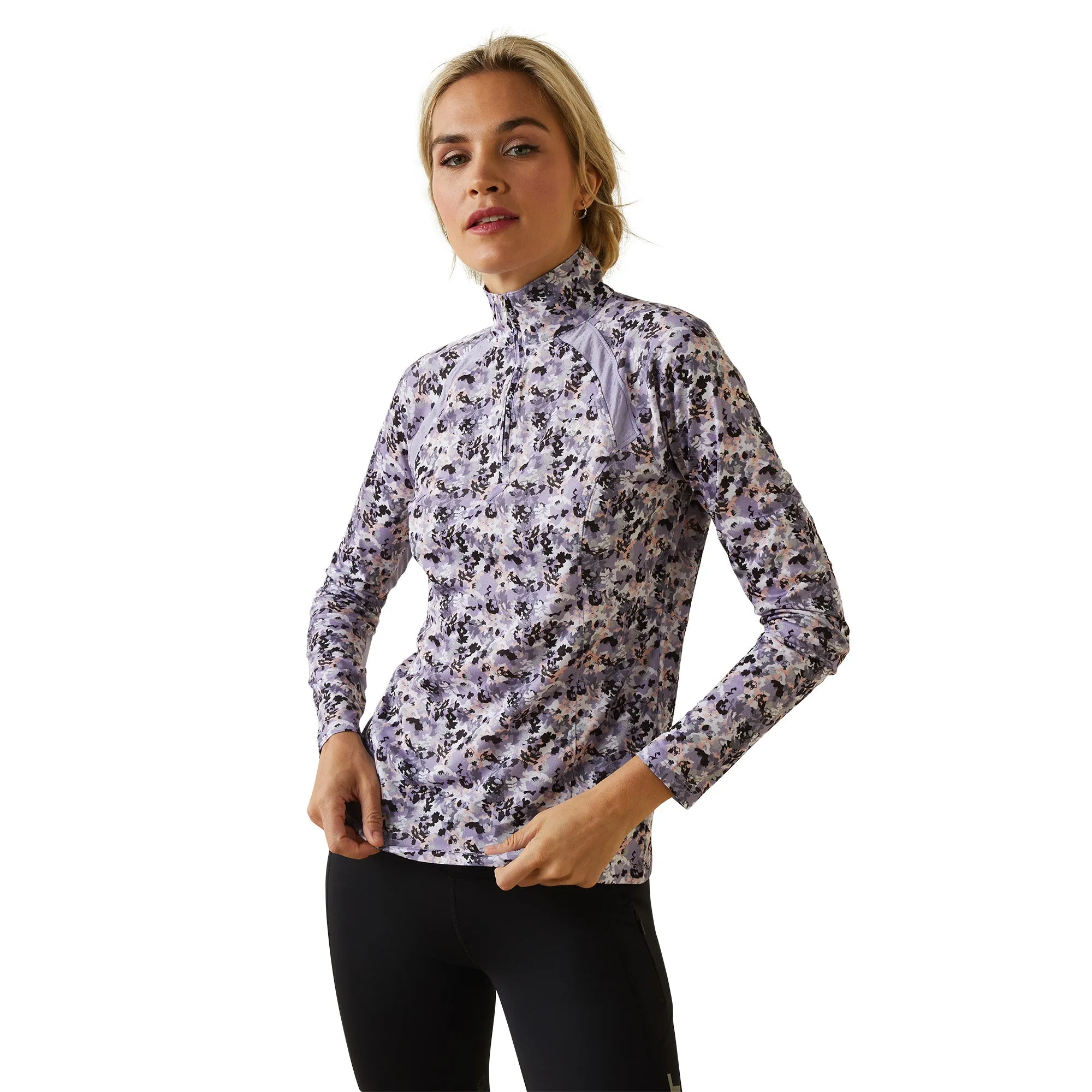 Ariat Ladies Sunstopper 2.0 1/4 Zip Grey Camo Floral Baselayer 10043595