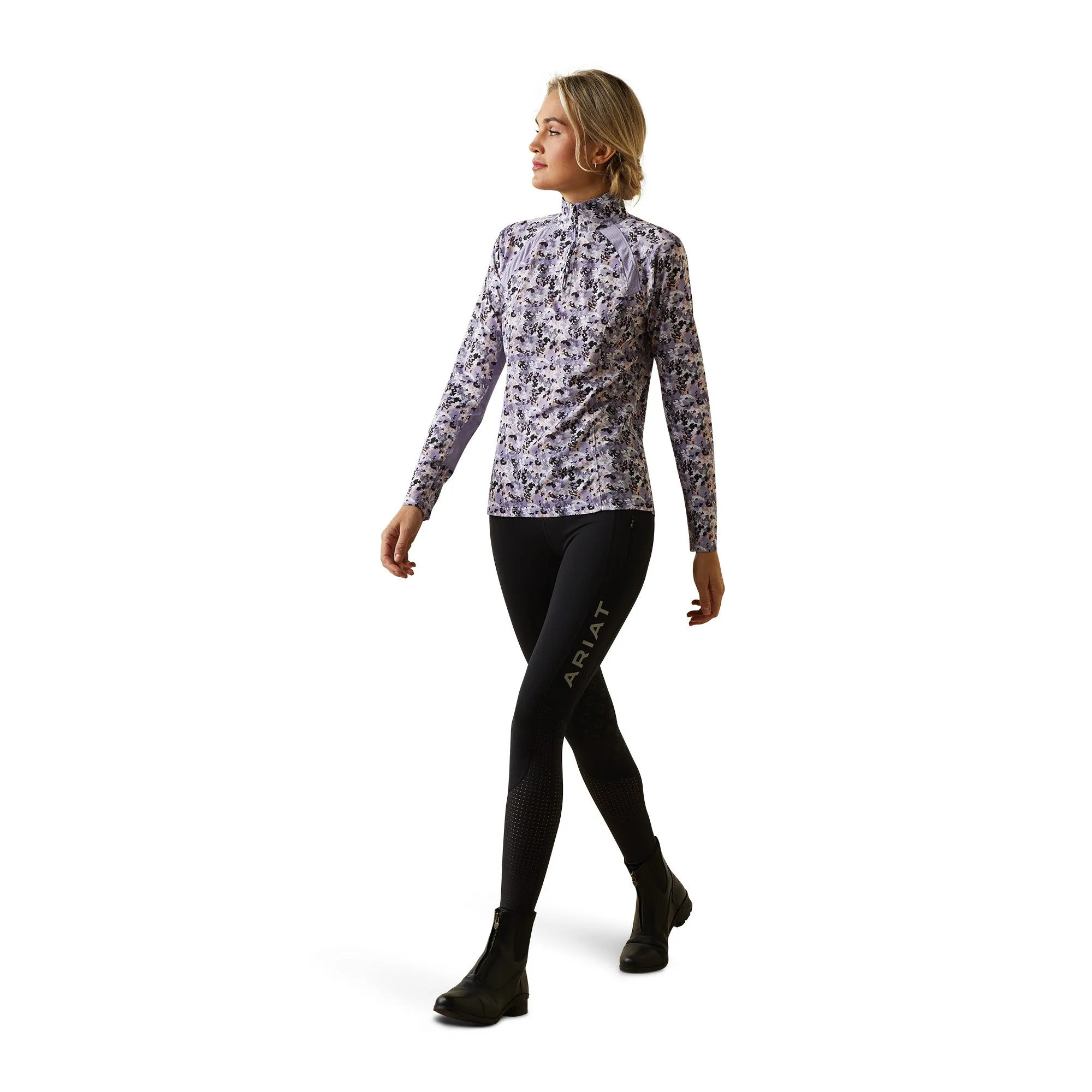Ariat Ladies Sunstopper 2.0 1/4 Zip Grey Camo Floral Baselayer 10043595