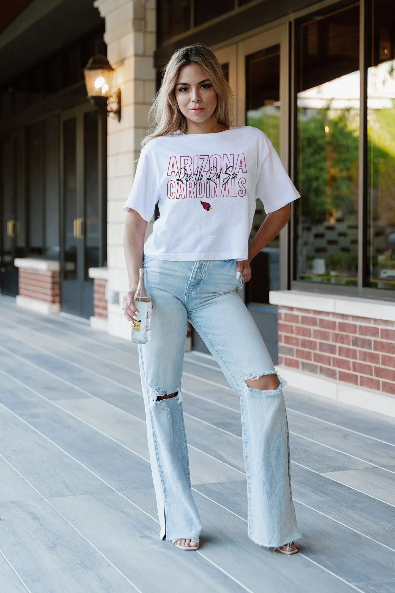 ARIZONA CARDINALS KEEP PLAYING BOXY FIT WOMEN'S CROP TEE