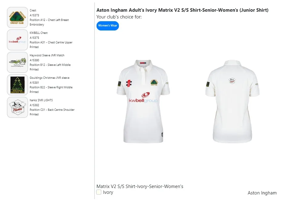Aston Ingham  Adult's Ivory Matrix V2 S/S Shirt-Senior-Women's (Junior Shirt)