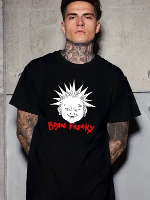 Black White Exaggerated Print Men's Summer T-shirt Tee