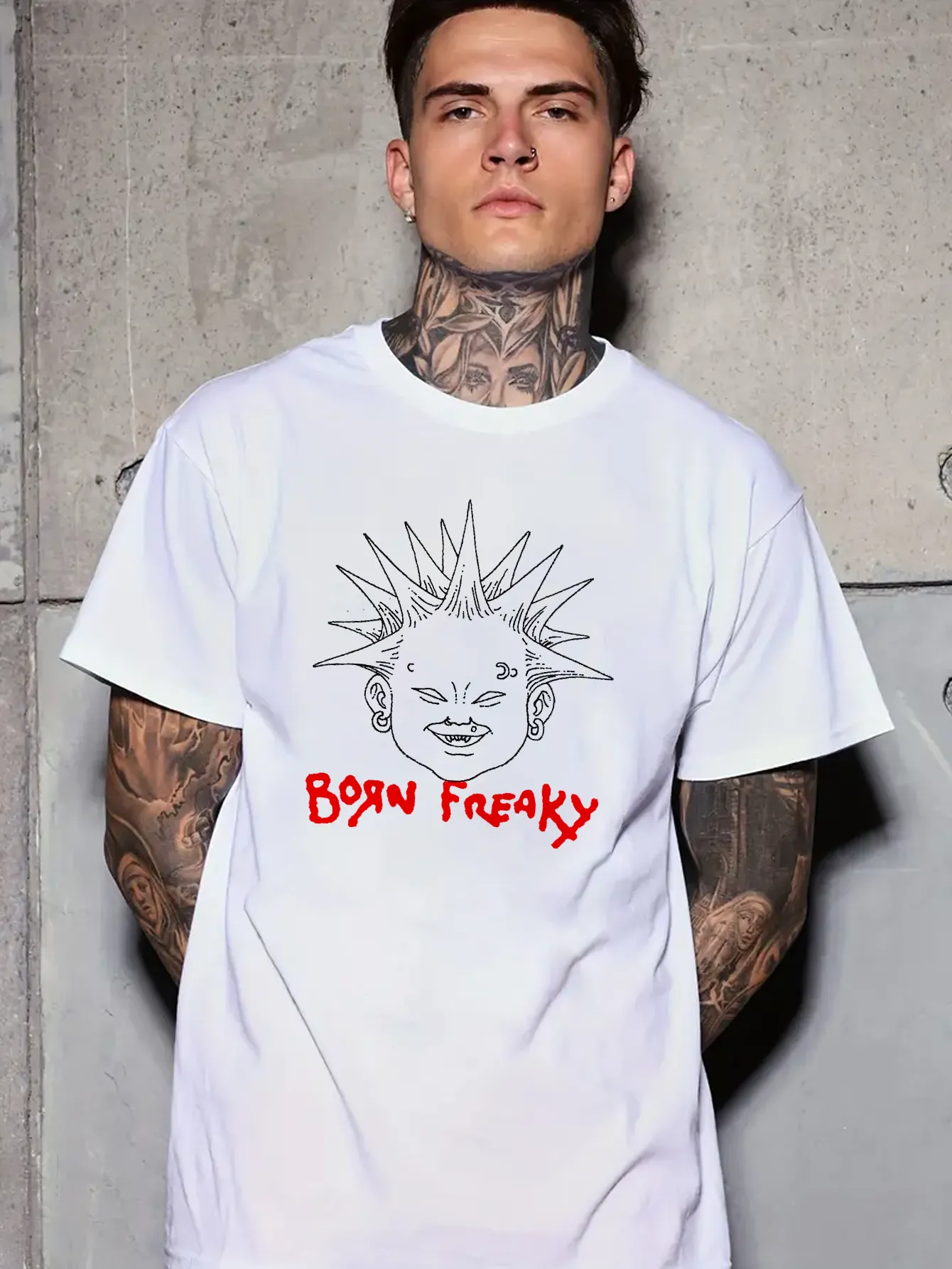 Black White Exaggerated Print Men's Summer T-shirt Tee