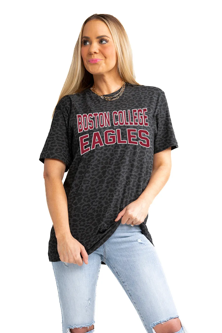 BOSTON COLLEGE EAGLES "FAN FAVORITE" LEOPARD STANDARD FIT CREW NECK TEE