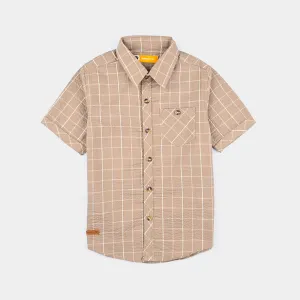 Boys Yarn Dyed Casual Shirt H/S (Tropical)-BEIGE