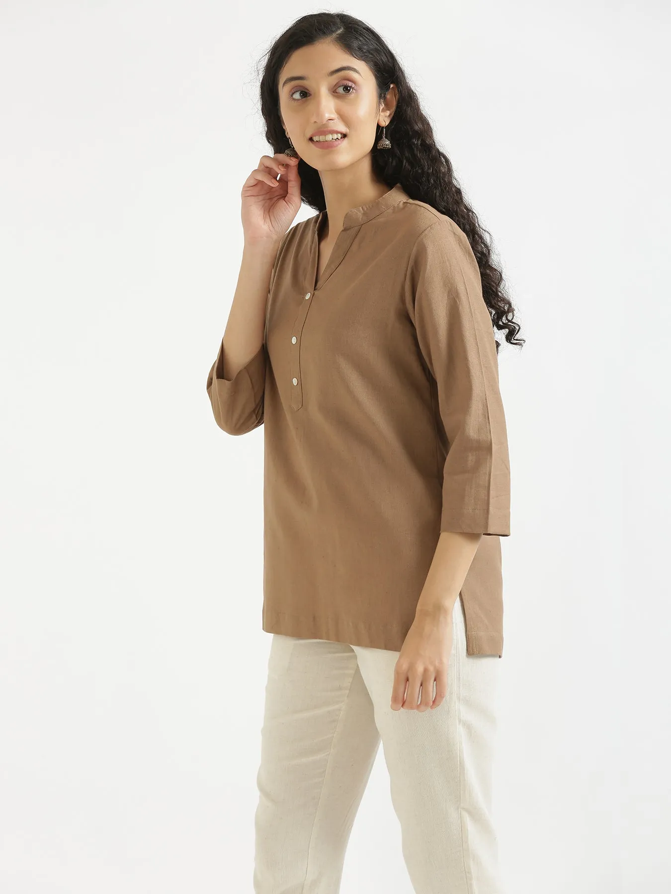 Coffee Brown Airy Linen Short Kurta