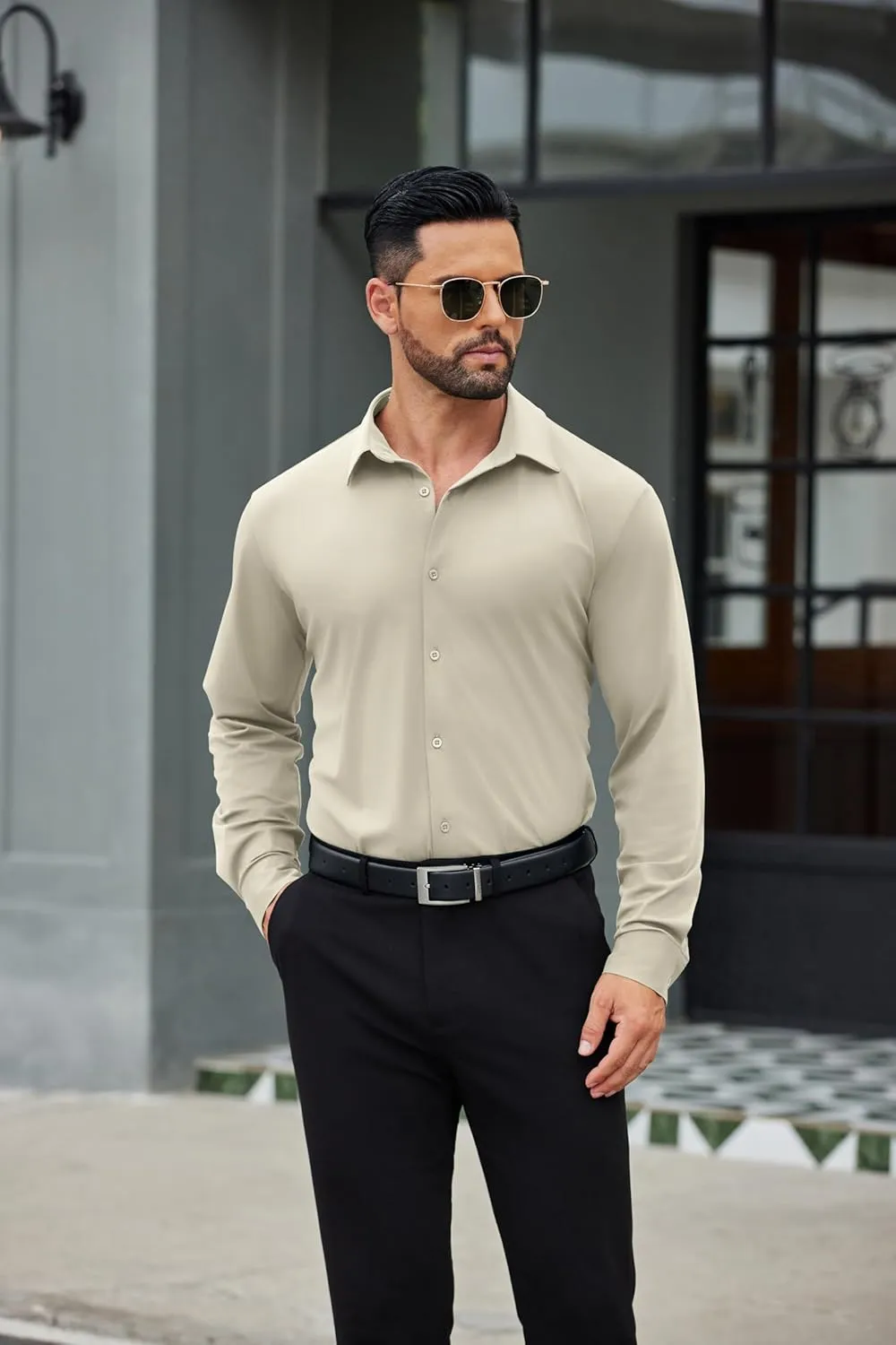 COOFANDY Mens Dress Shirts Long Sleeve 4-Way Stretch Wrinkle Free Shirts Button Down Business Formal Shirts