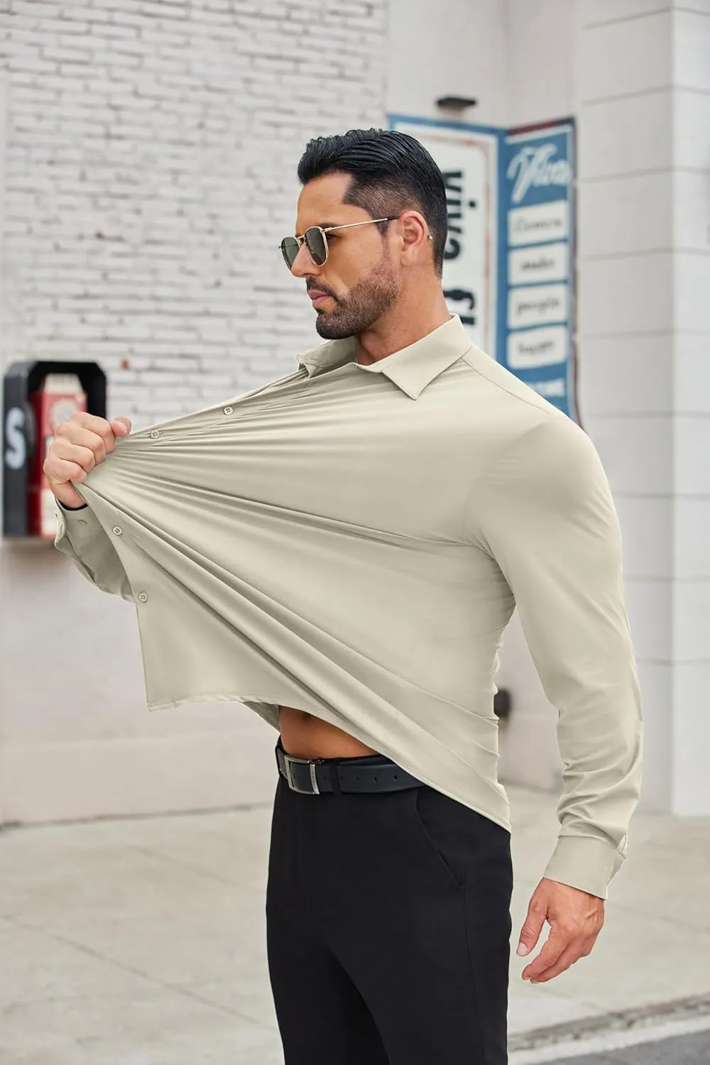 COOFANDY Mens Dress Shirts Long Sleeve 4-Way Stretch Wrinkle Free Shirts Button Down Business Formal Shirts