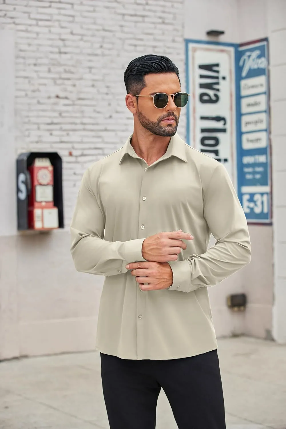COOFANDY Mens Dress Shirts Long Sleeve 4-Way Stretch Wrinkle Free Shirts Button Down Business Formal Shirts