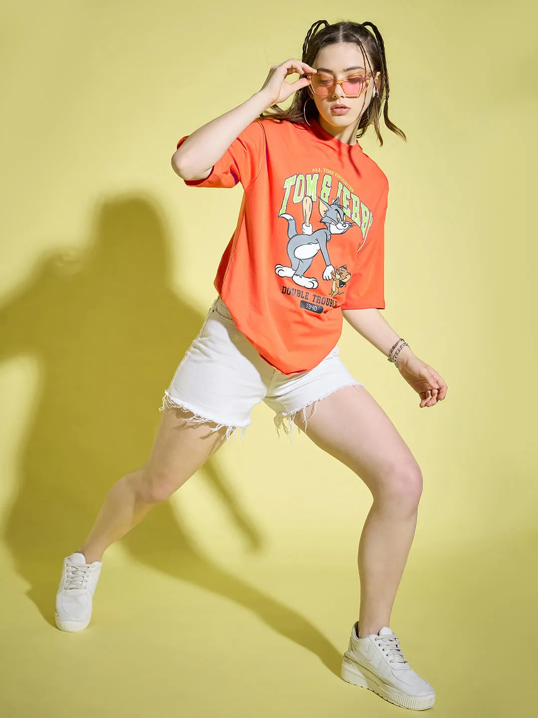 Cotton Half Sleeve Oversized Drop Shoulder Baggy Fit Women T-Shirts-3402-3405