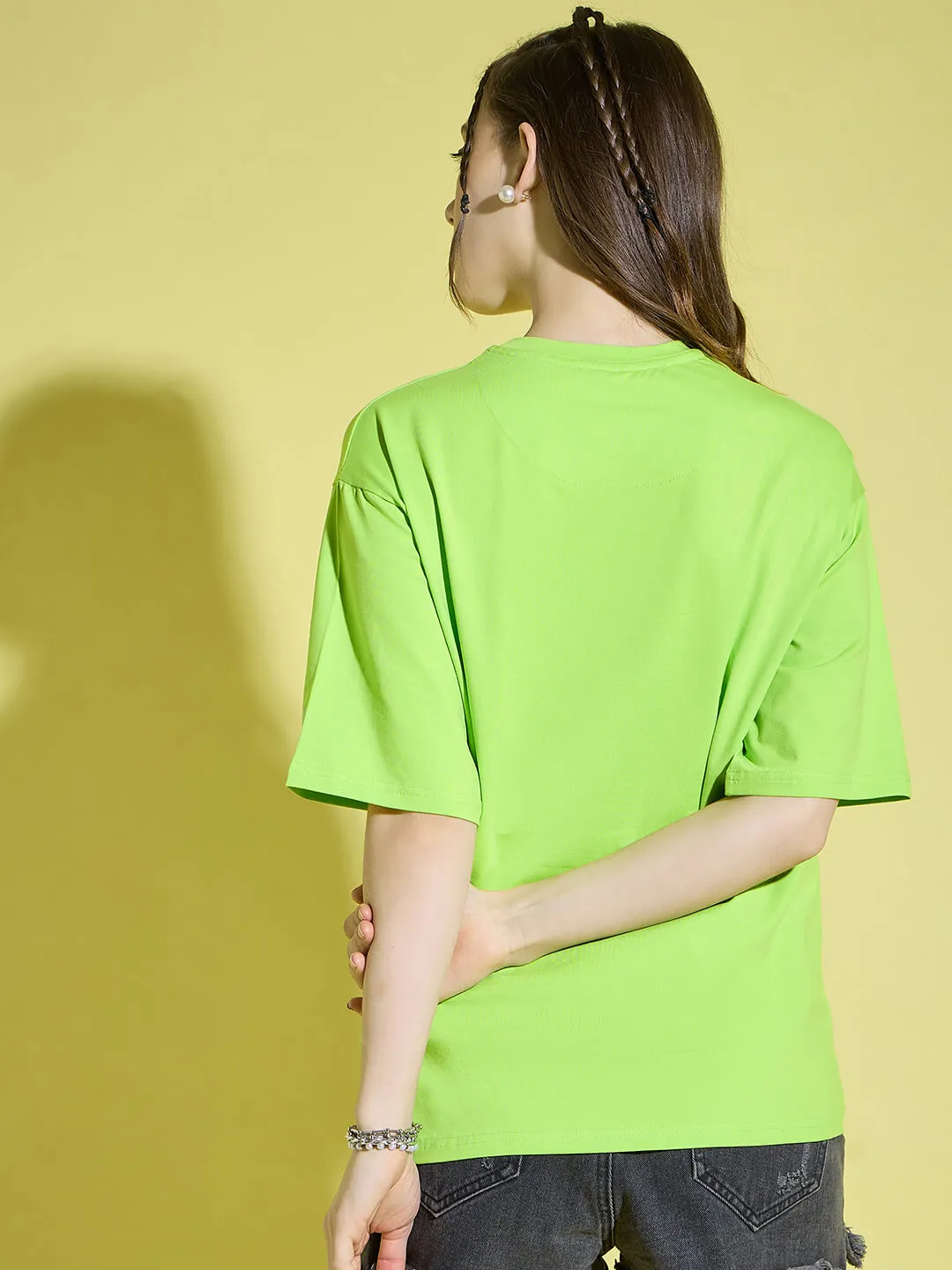 Cotton Half Sleeve Oversized Drop Shoulder Baggy Fit Women T-Shirts-3402-3405