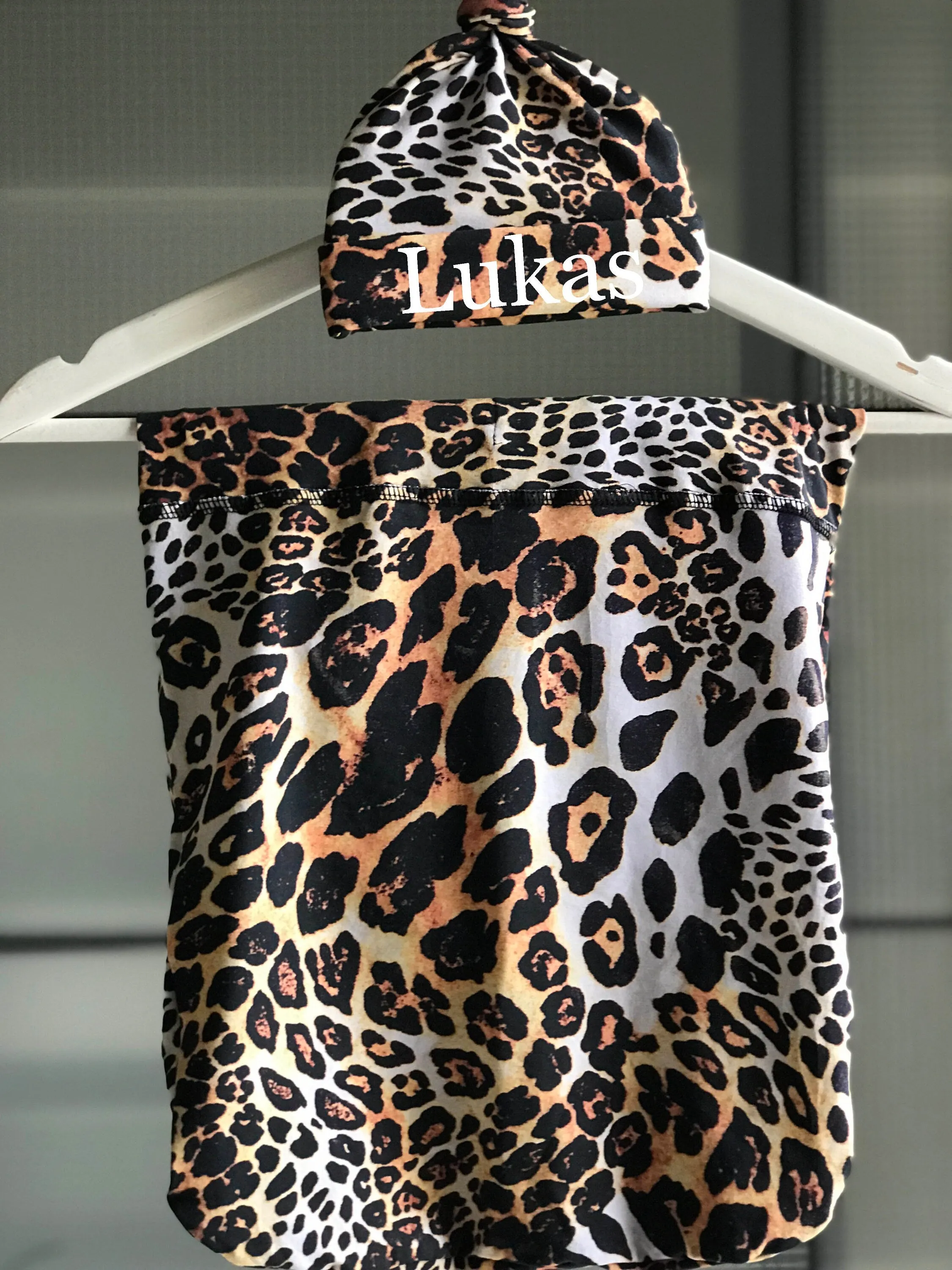 Dress for pregnancy, labor and delivery, breastfeeding, night time feeding, soft jersey cotton, flattering fit in Leopard Baby boy or girl.