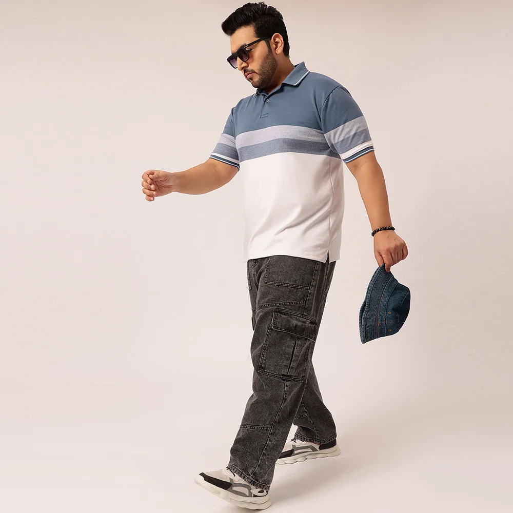 Dusty Blue Stripe Polo T-shirt