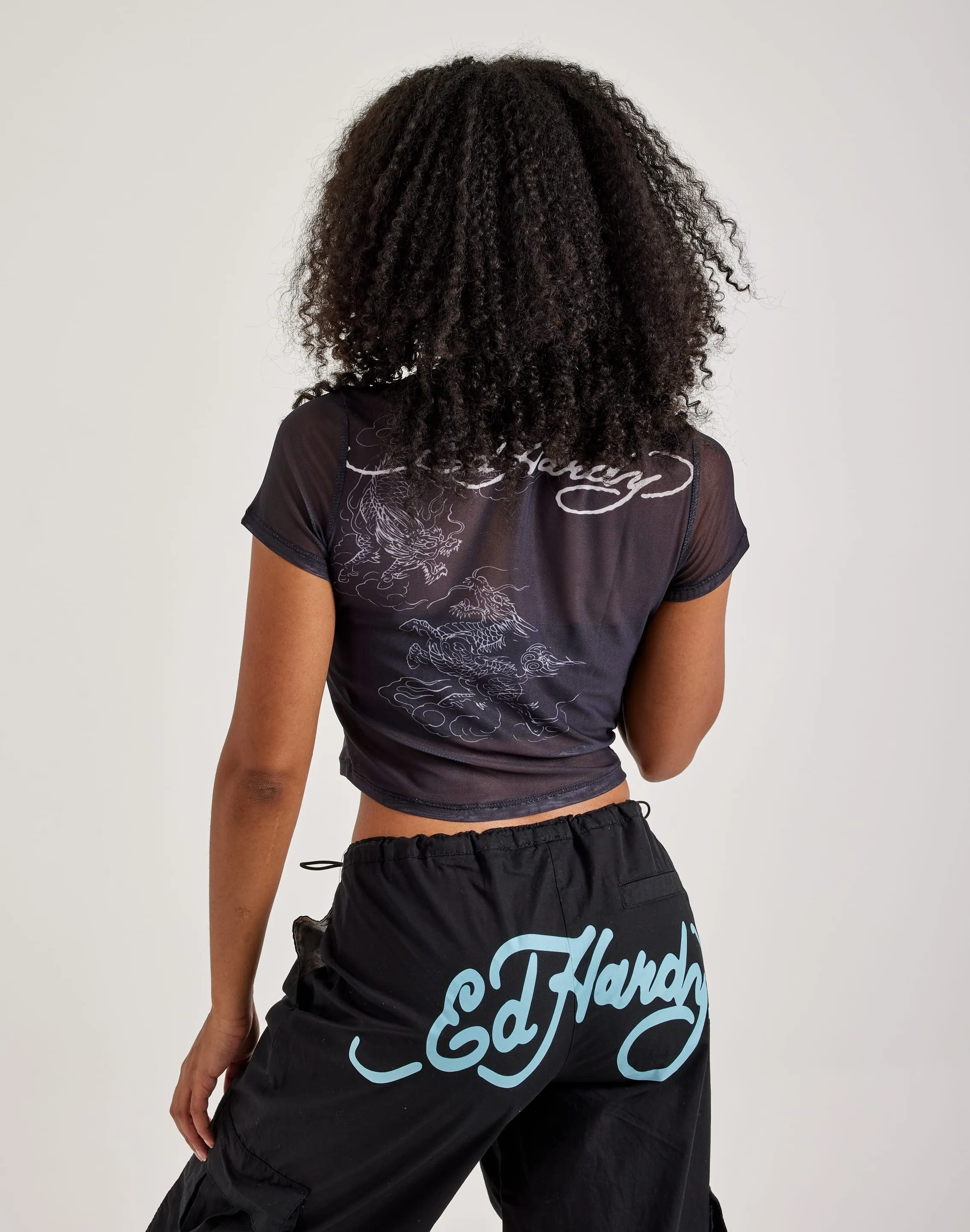 Ed Hardy Dragon Print Mesh Top