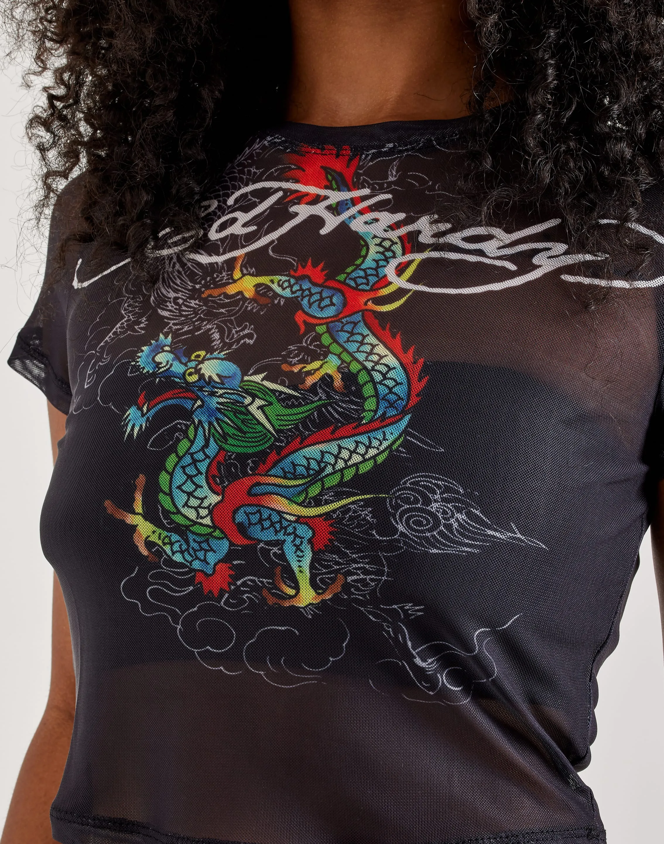 Ed Hardy Dragon Print Mesh Top