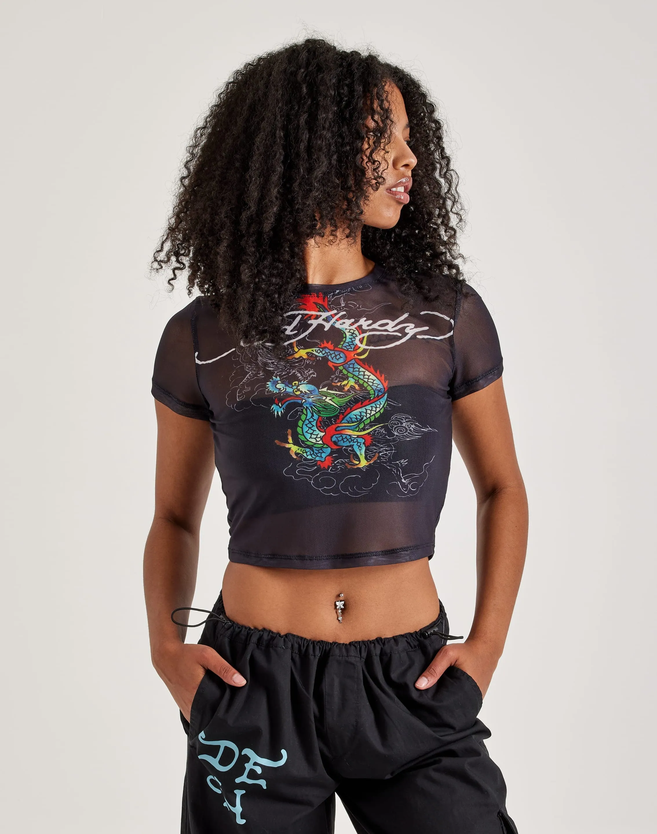Ed Hardy Dragon Print Mesh Top
