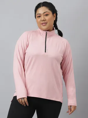 Fitkin Plus Size Super Soft Anti-Odor Pink Front Zipper Tshirt