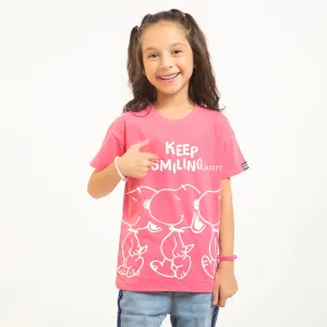Girls T-Shirt H/S Keep Smiling  - H.Pink