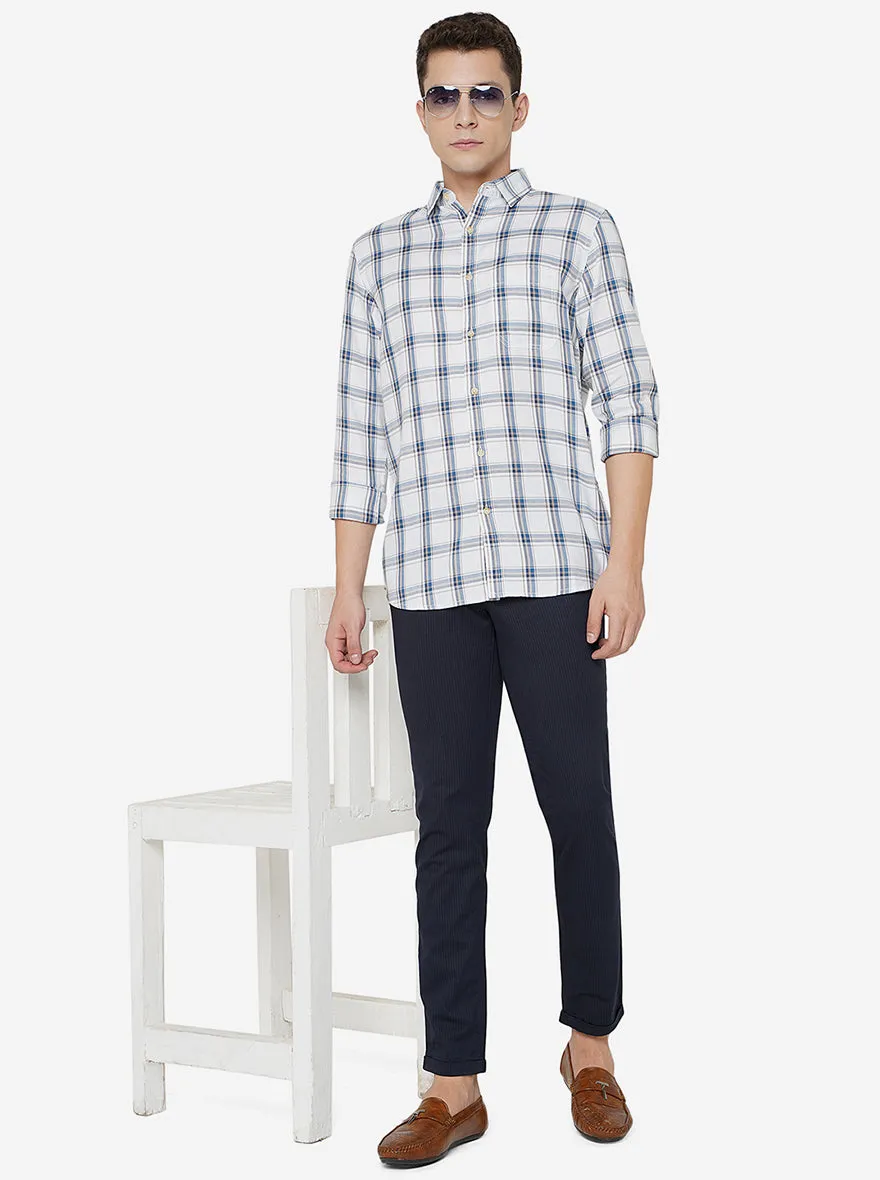 Grey & Blue Checked Slim Fit Semi Casual Shirt | JadeBlue