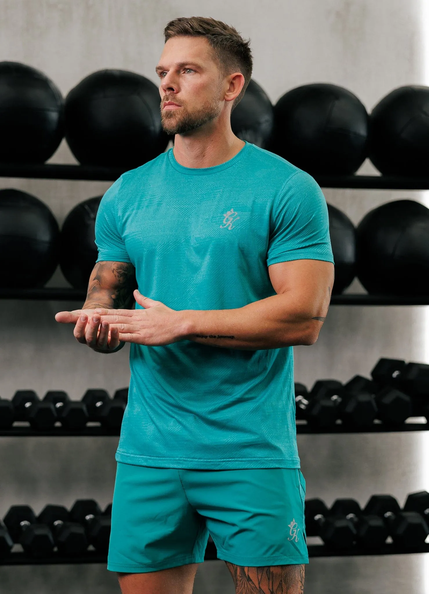 Gym King Geometric Knit Tee - Ultra Marine Green