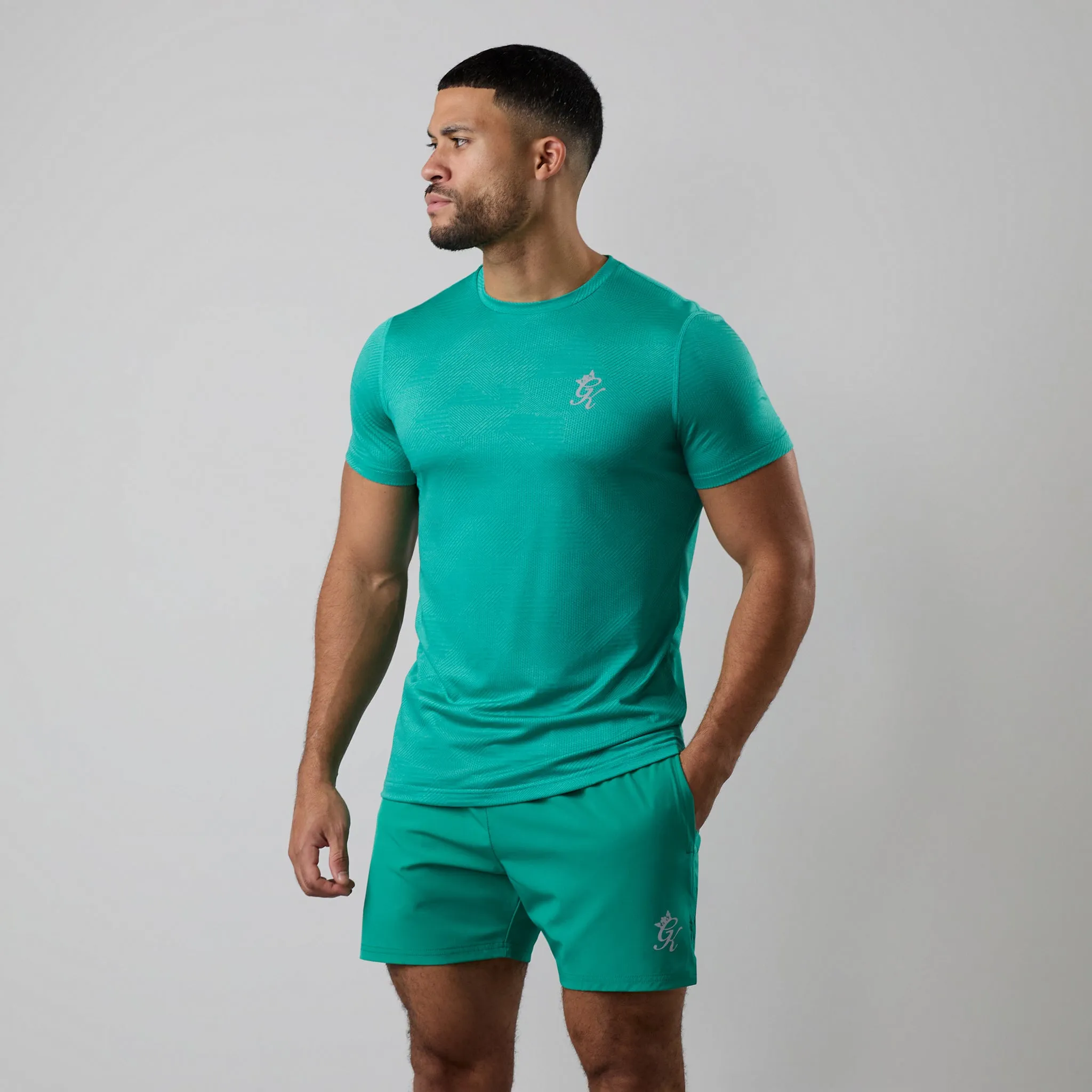 Gym King Geometric Knit Tee - Ultra Marine Green