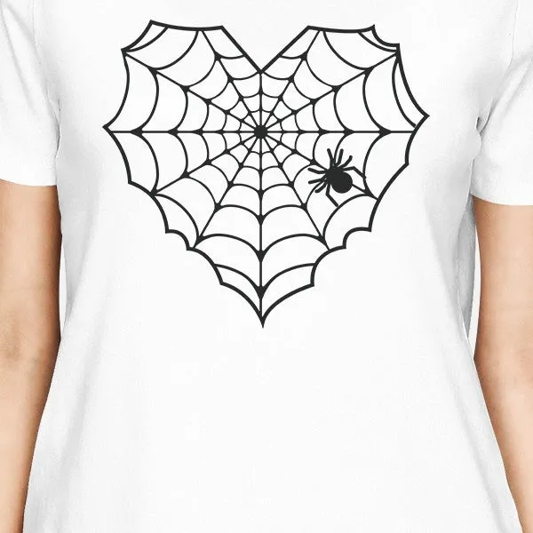 Heart Spider Web Womens White Shirt