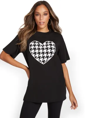 Houndstooth Heart Oversized Graphic Tee