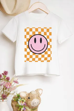 KIDS PLAID SMILE FACE GRAPHIC TEES