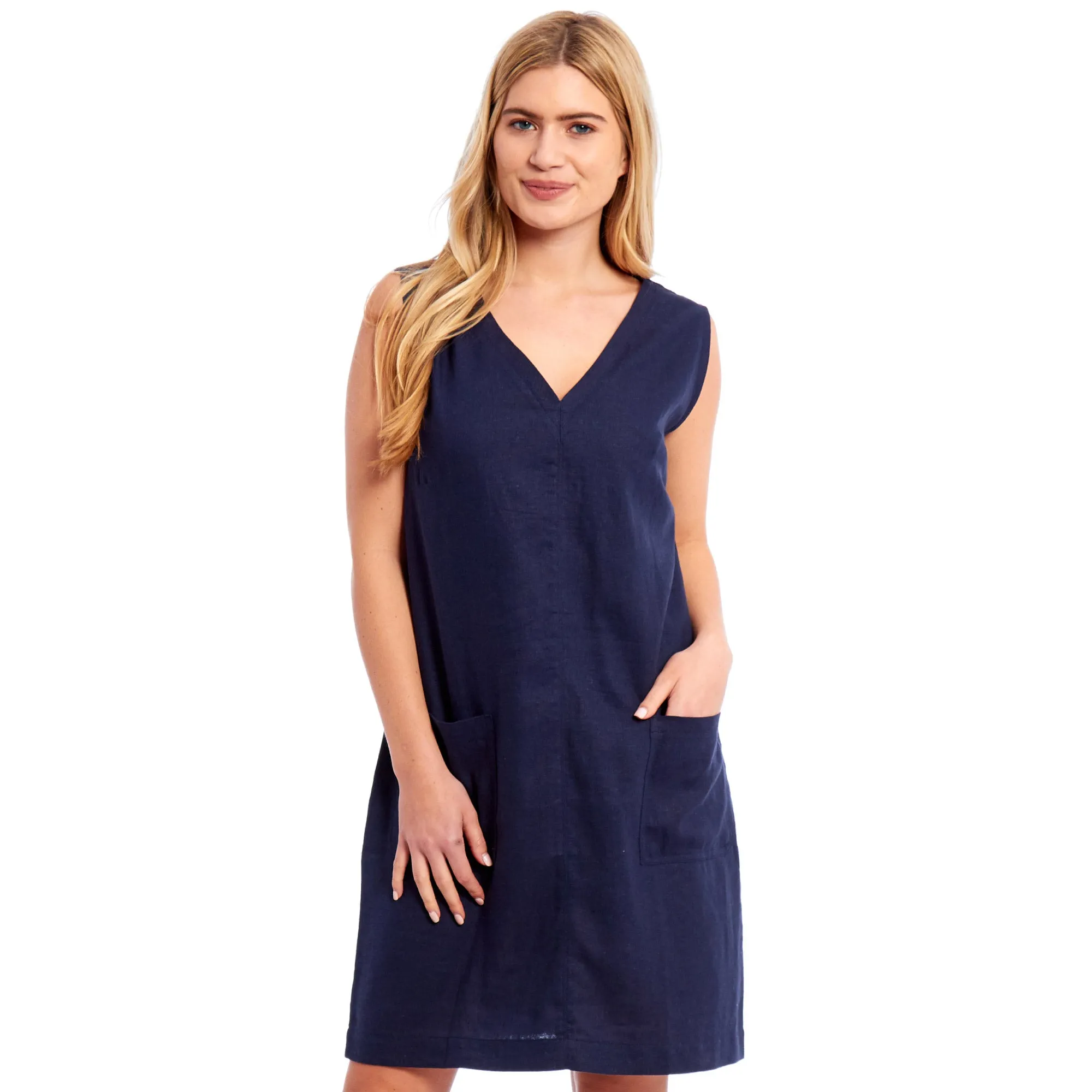Ladies Linen Shift Dress - Navy Blue