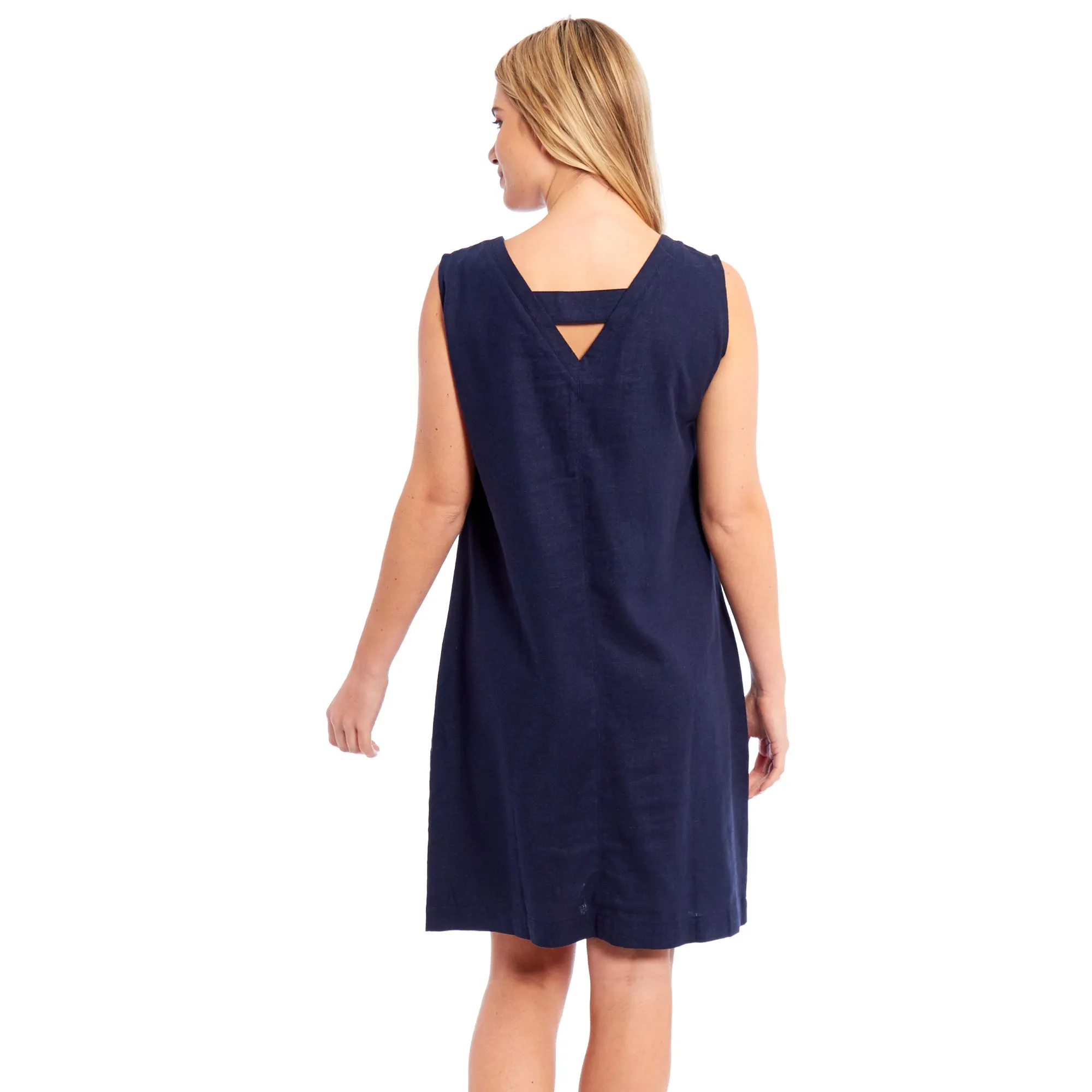 Ladies Linen Shift Dress - Navy Blue