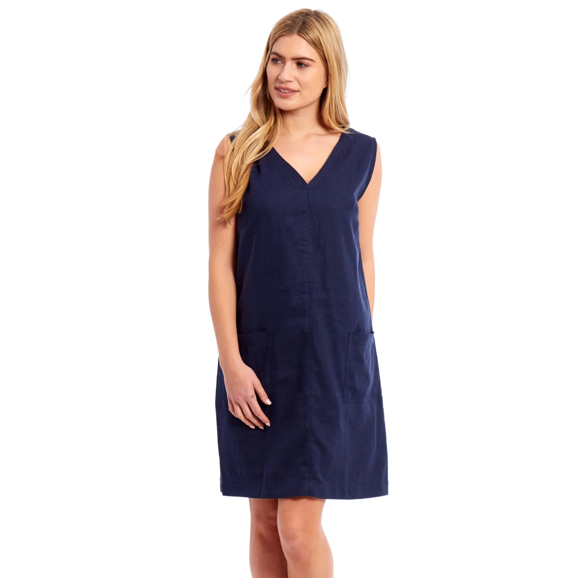 Ladies Linen Shift Dress - Navy Blue