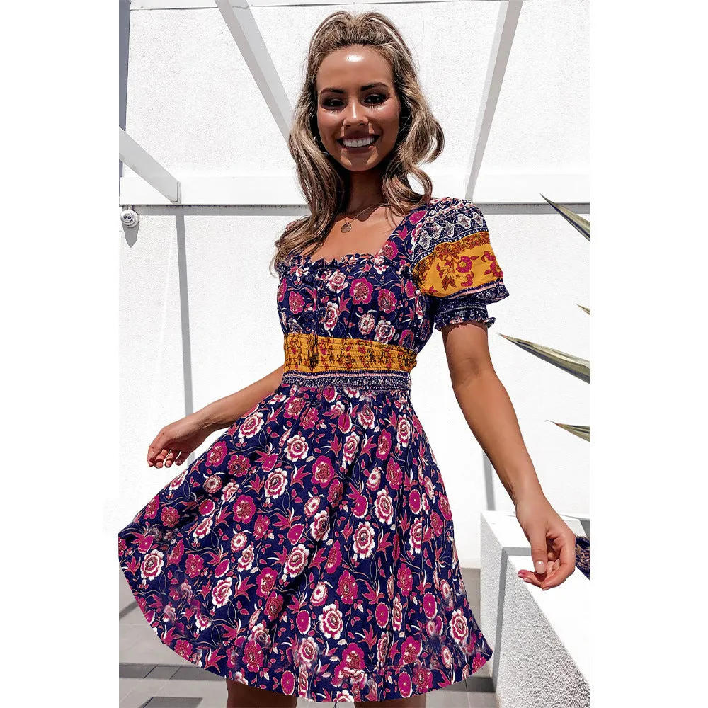 Lantern sleeves ruffled short sleeve dress