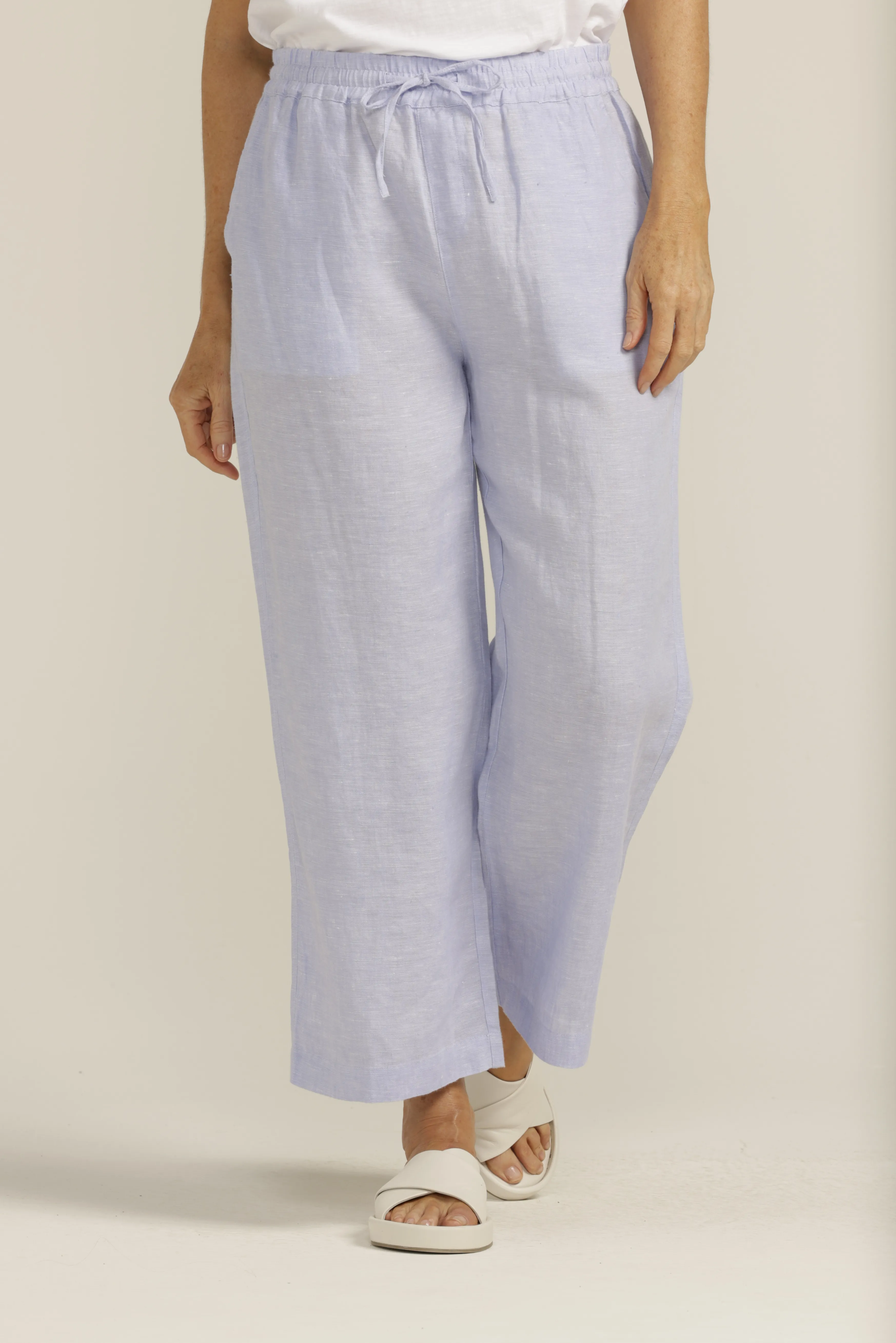 Linen Drawstring Cropped Pant French Blue
