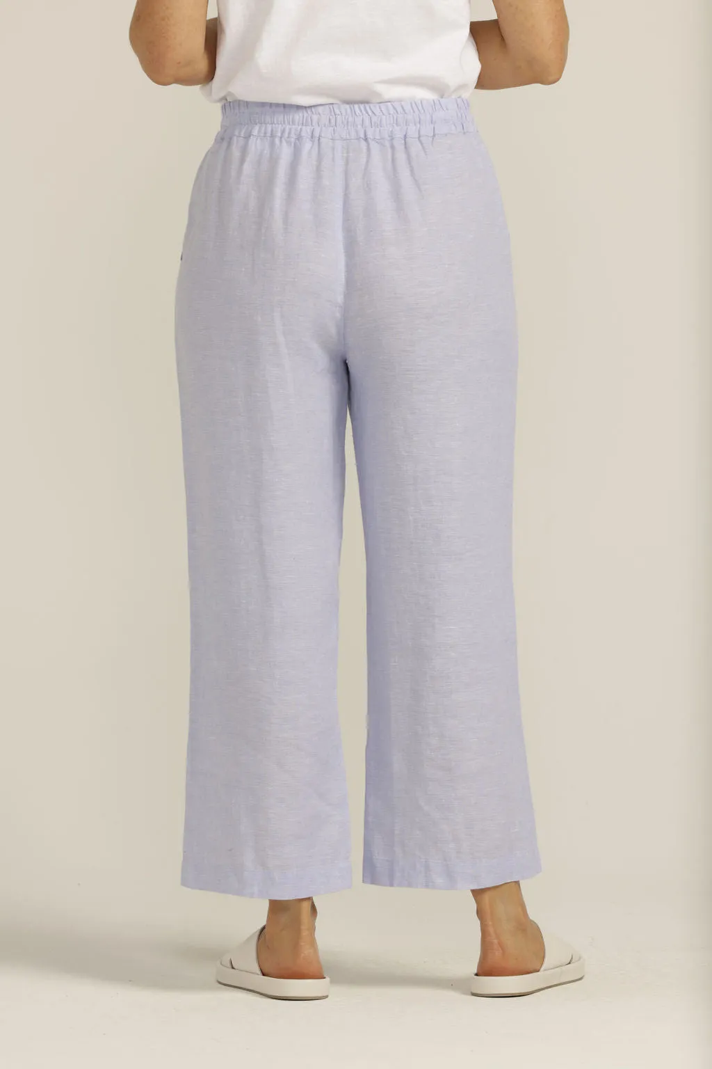 Linen Drawstring Cropped Pant French Blue