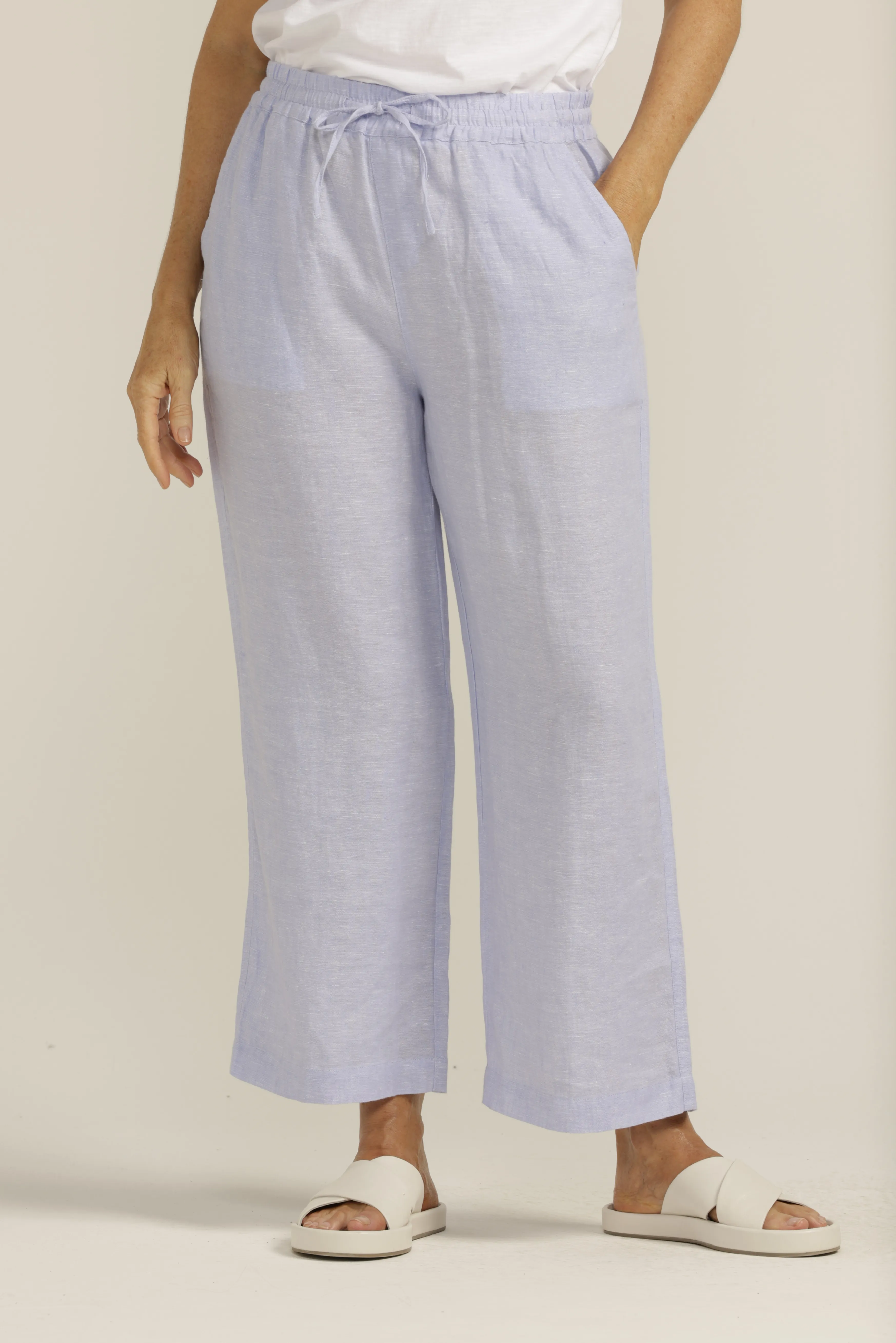 Linen Drawstring Cropped Pant French Blue